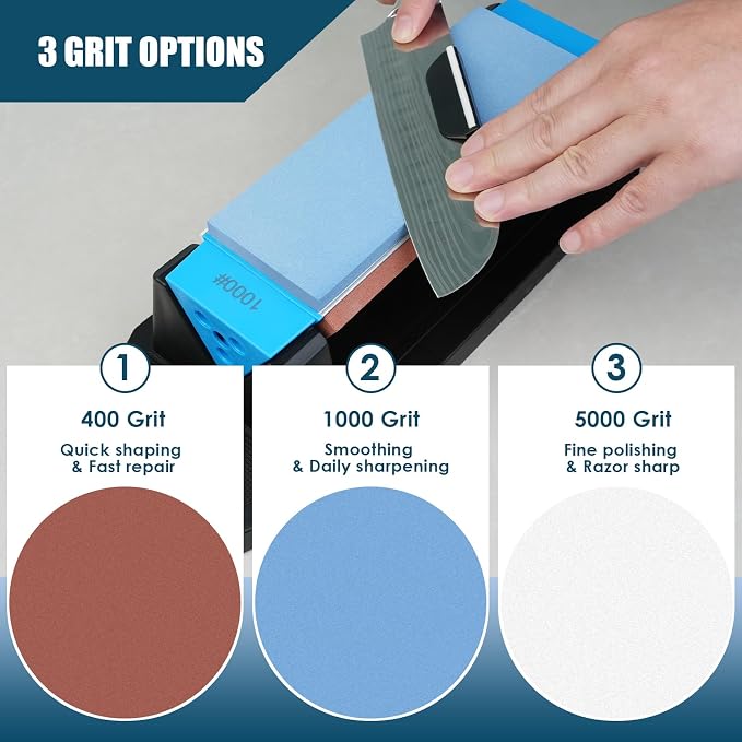 Large Knife Sharpening Stone, Tri-Stone Knife Sharpener, 3 Sides Grit - Image 3