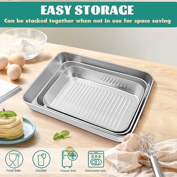 Baking Pans Set of 3, E-far Stainless Steel Sheet Cake Pan - Image 6
