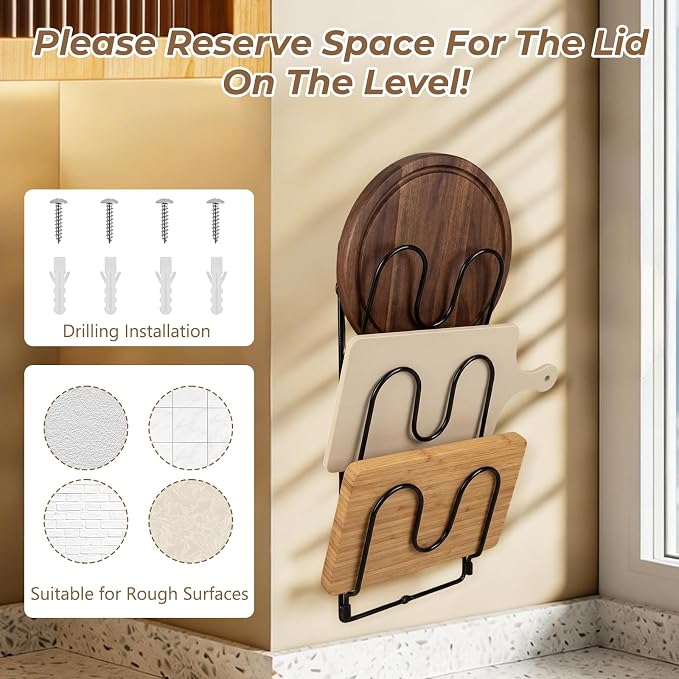 2 Pack Pot Lid Organizer Rack for Cabinet Door/Wall, 6-Tier Pot Lid Holders - Image 5