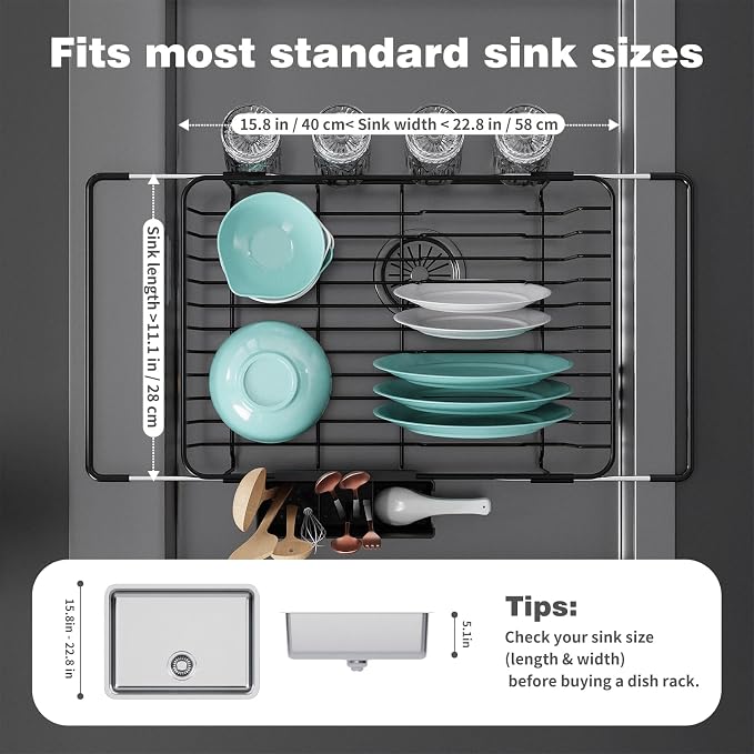 Dish Drying Rack in Sink: Expandable, 3-Slot Utensil Holder, Anti-Slip Handle. - Image 2
