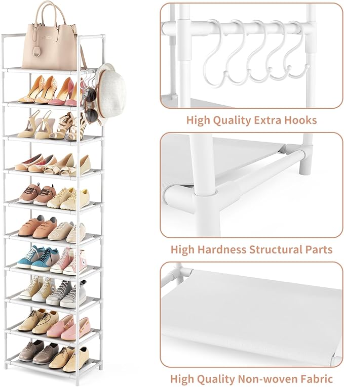 LANTEFUL 10 Tiers Tall Shoe Rack 20-25 Pairs Boots Organizer Storage Sturdy - Image 4
