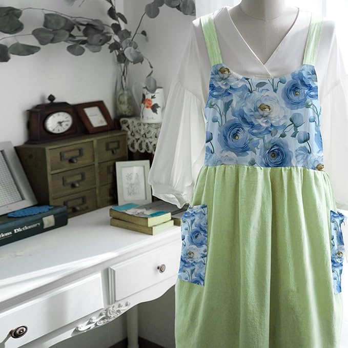 Uaussi Cotton Linen Apron Cross Back Work Apron - Image 4