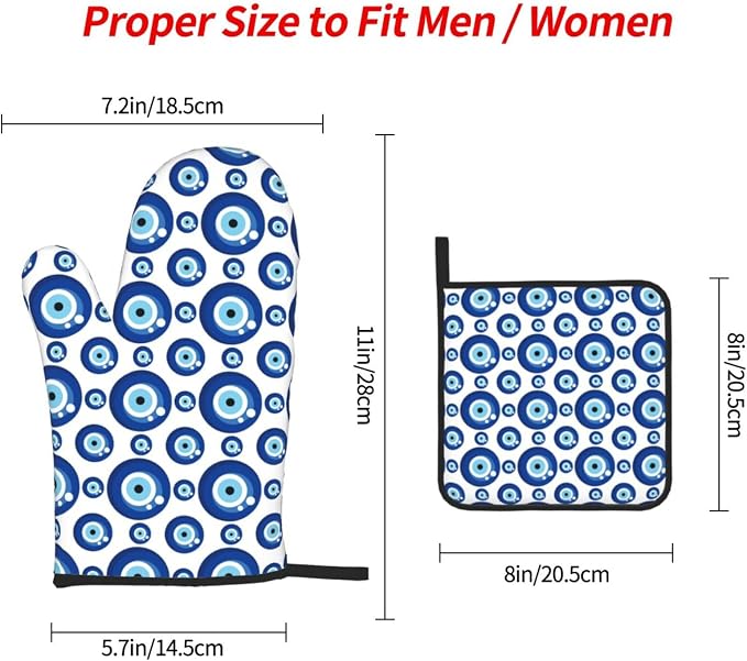 Blue Evil Eyes Oven Mitts and Pot Holders Sets of 3 Funny Hot Pads Heat - Image 4