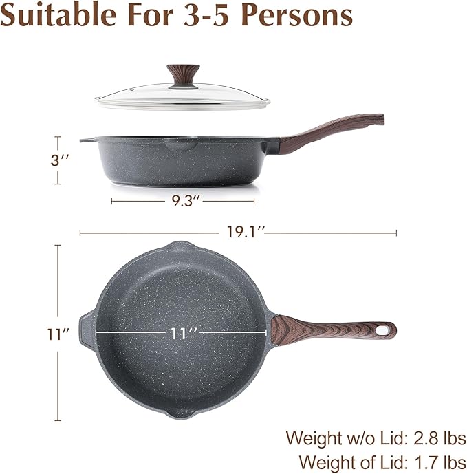SENSARTE Nonstick Deep Frying Pan Skillet, 11-inch Saute Pan - Image 4