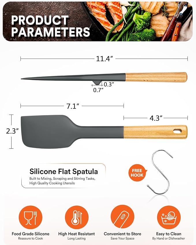 Silicone Heavy-Duty Spatula, Sturdy Bpa-Free Matte Silicone, Wooden Handle - Image 2