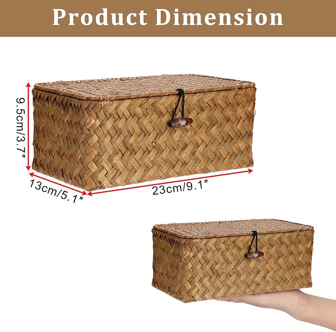 Sumnacon Wicker Basket with Lid Rectangle Woven Baskets - Image 3