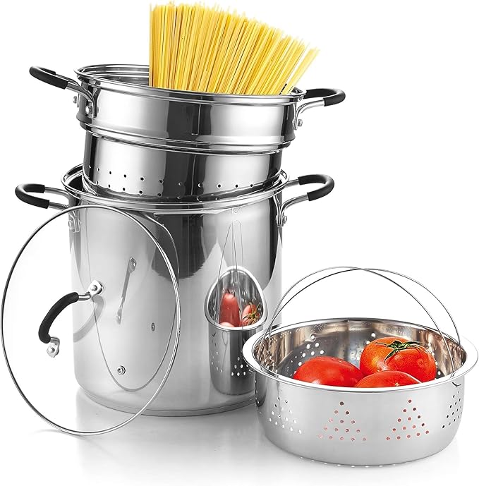 Cook N Home 4-Piece Stainless Steel Pasta Cooker Steamer Multipots, 12 Quart by CookNHome