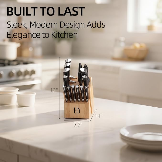 KnifeSaga Knife Set with Block, Japanese 15 PCS Ultra Sharp Ktichen Knives Set - Image 7