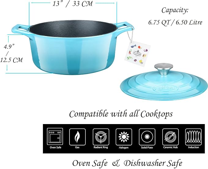 La Cuisine Enameled Cast Iron Oval Dutch Oven Casserole Pot - Image 6