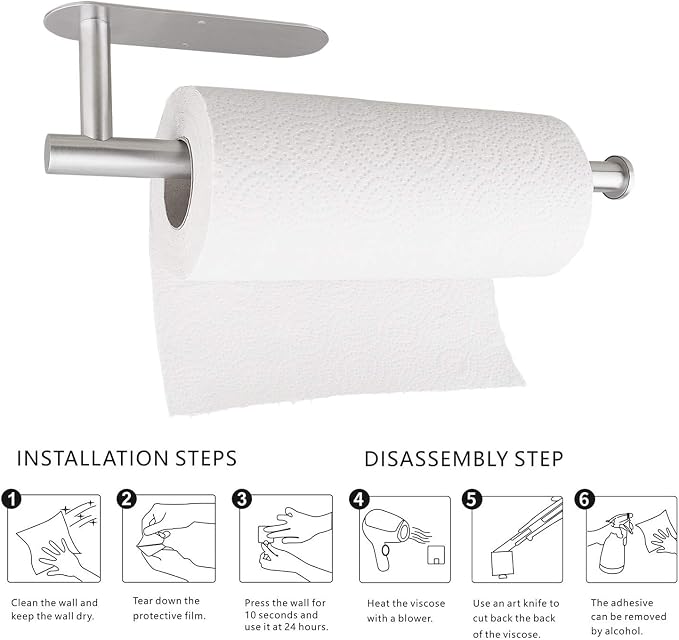 Paper Towel Holders for Kitchen, Paper Towels Bulk- Self-Adhesive Under Cabinet - Image 6