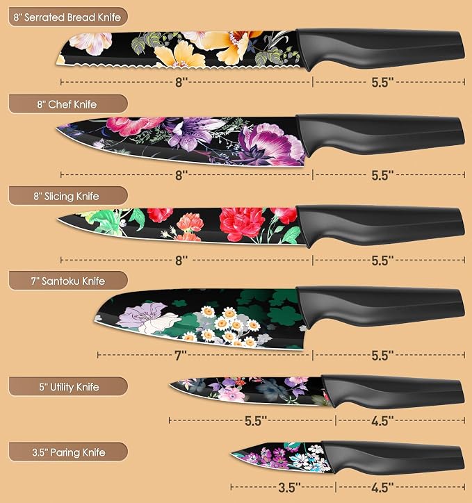Astercook Knife Set, 12-Piece Flower Kitchen Knives Sets - Image 2