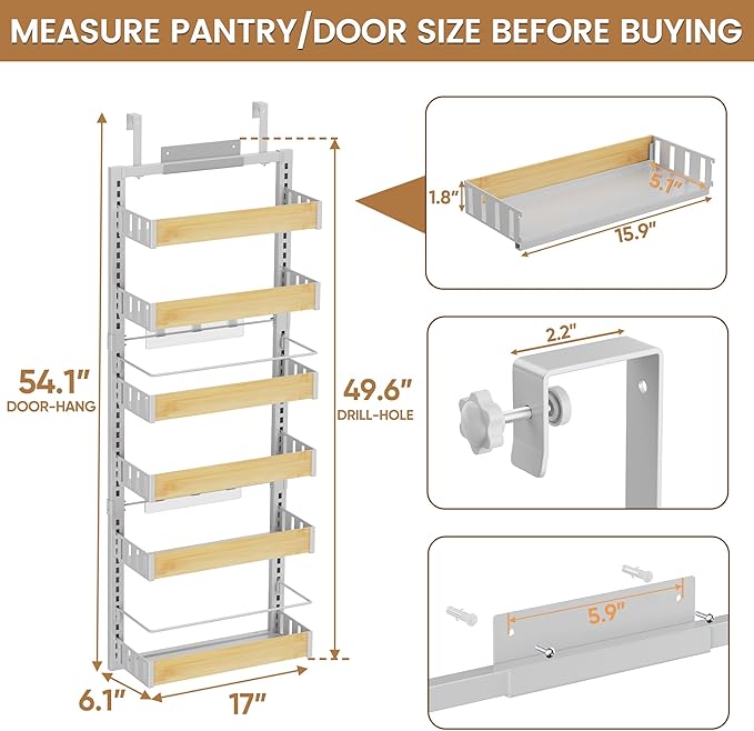 POKIPO 6 Tier Over The Door Pantry Organizer, 2-in-1 Door Hanging or Wall - Image 7