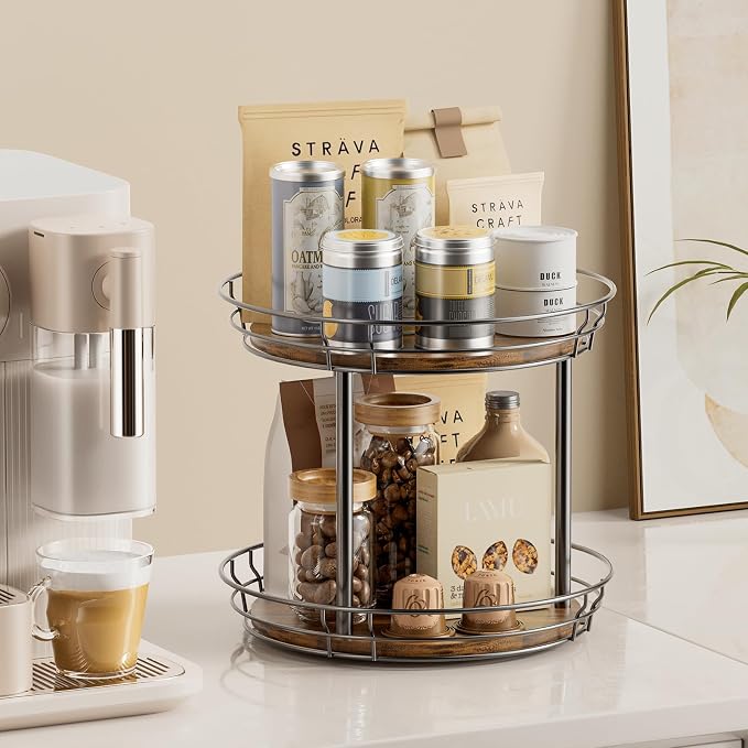 LAMU 10'' Lazy Susan Turntable Organizer, 2 Tier Round Rotating Spice Rack - Image 6