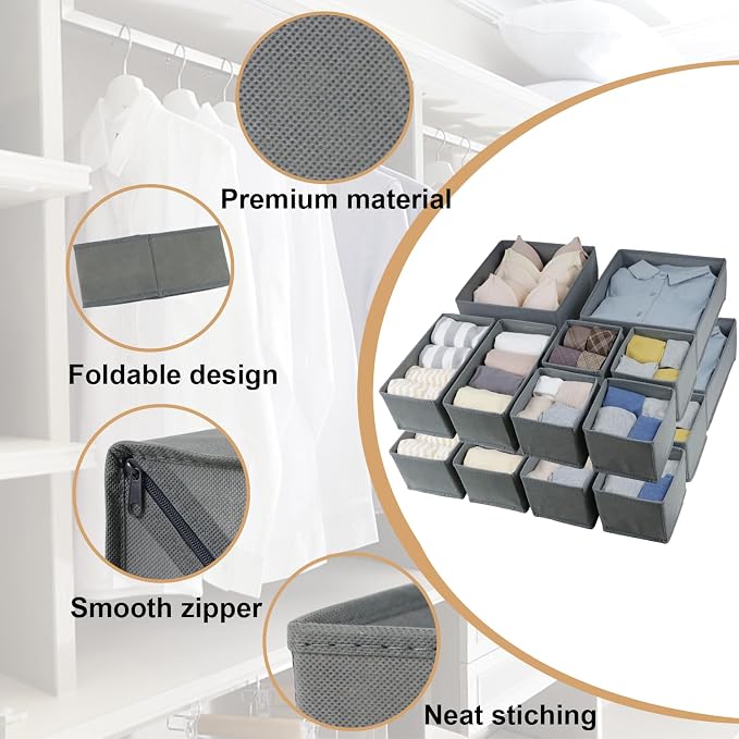Fordonral 16 Pack Drawer Organizer Clothes, Foldable Fabric Dresser Organizer - Image 4