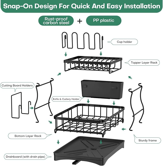 2 Tier Dish Rack, Carbon Steel Dish Drying Rack - Image 9