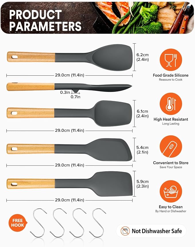 Silicone Spatula Spoon Set, and Spreading, Sturdy BPA-Free Matte Silicone - Image 2