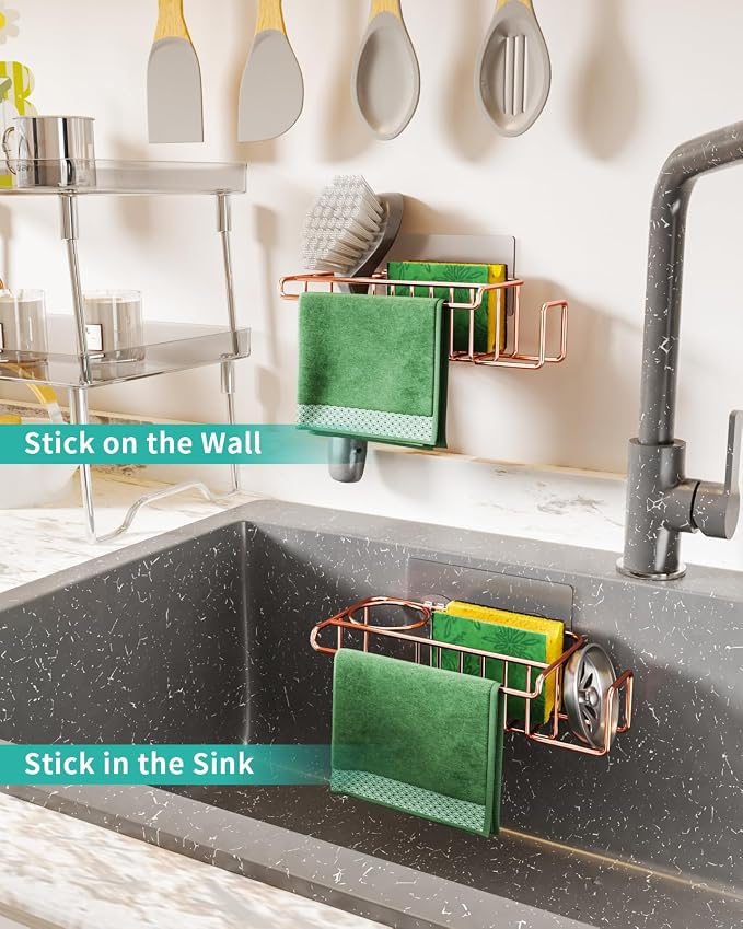 HapiRm Sponge Holder for Kitchen Sink, No Drill Kitchen Sink Caddy Organizer - Image 3