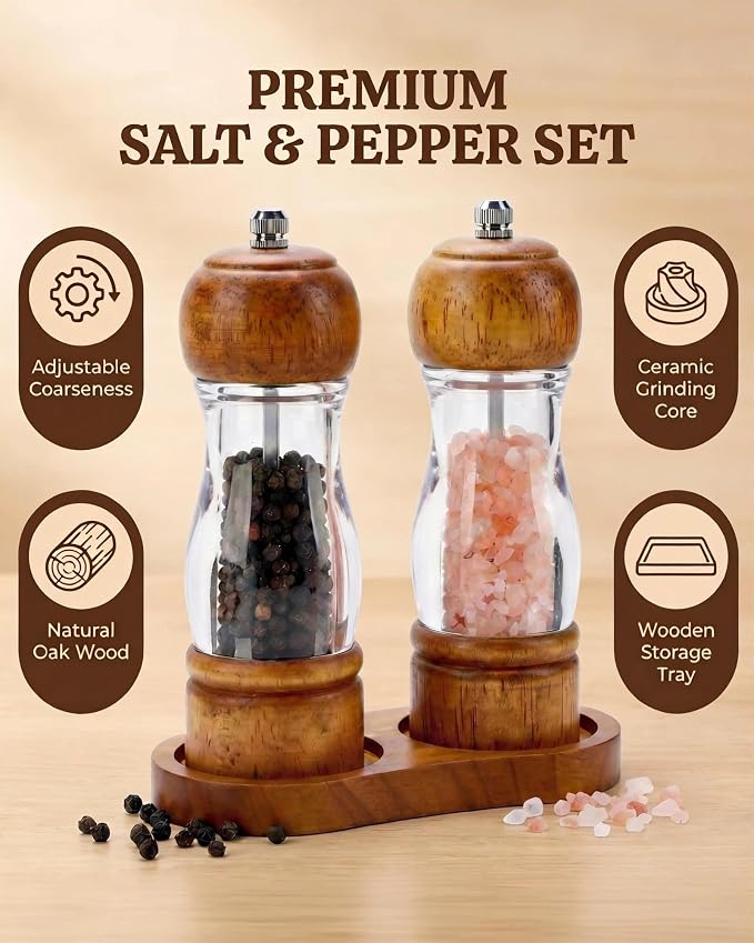 Wooden Salt and Pepper Grinder Set - Image 2