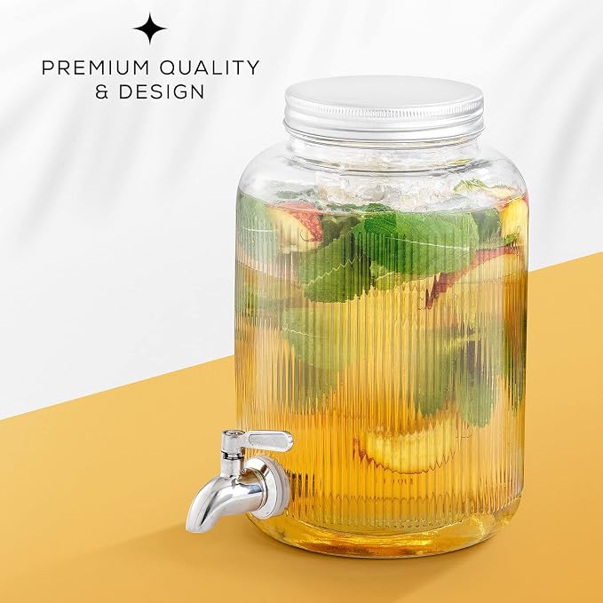 Fluted 1-Gallon Drink Dispenser. Glass Beverage Dispenser - Image 4