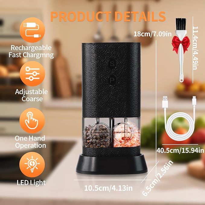 Dual Chamber Electric Pepper and Salt Grinder, Rechargeable Salt and Pepper - Image 8