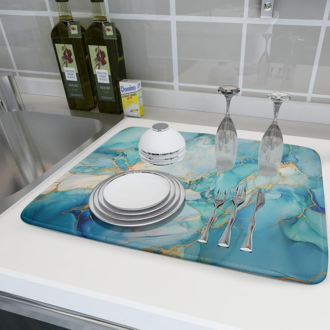 Marble Print Dish Drying Mat for Kitchen Counter - Image 6