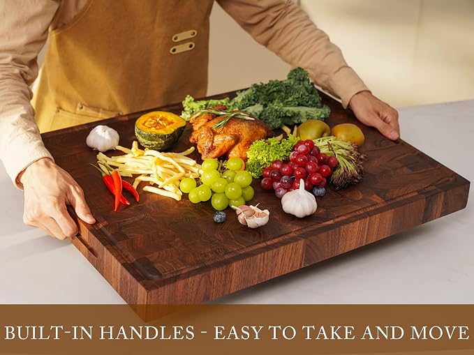 AZRHOM Extra Large Thick Walnut Wood End Grain Cutting Board 24x18x2 In - Image 4