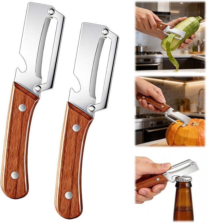 Premium Vegetable Peeler with Wooden Handle and Bottle Opener by Unknown