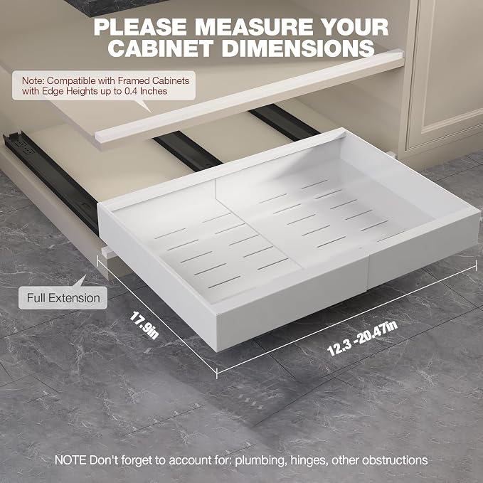 Seinloes 2 Pack Pull Out Cabinet Organizer 18" Deep, Full Extension 3 Slide - Image 2
