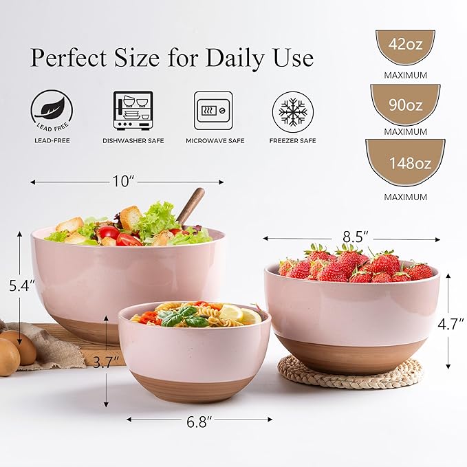AmorArc Ceramic Mixing Bowls|Nesting Bowls Set of 3 - Image 2