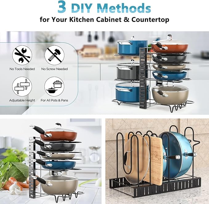 ORDORA Pots and Pans Organizer for Cabinet 16.61 Height, 8 Tier Pot Organizers - Image 3