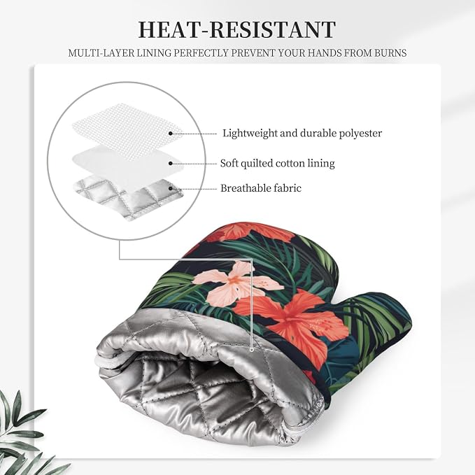 Tropic Hawaiian Hibiscus Flower Oven Mitts Pot Holders Set Silicone Heat - Image 4