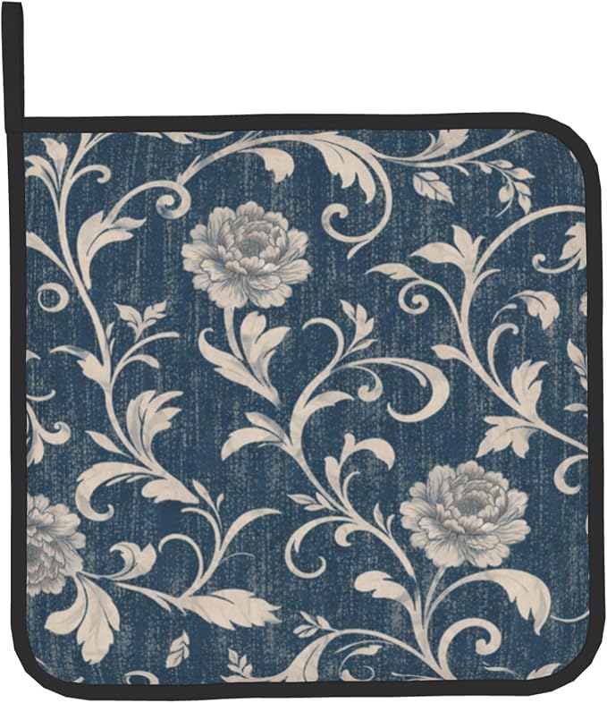 Navy Blue Oven Mitts and Pot Holders Vintage Floral Kitchen Accessories Set of - Image 9