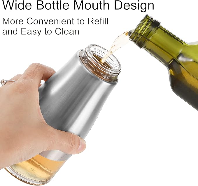 Tebery 2 Pack Silver Olive Oil and Vinegar Dispenser Set, 10OZ Oil Dispenser - Image 4