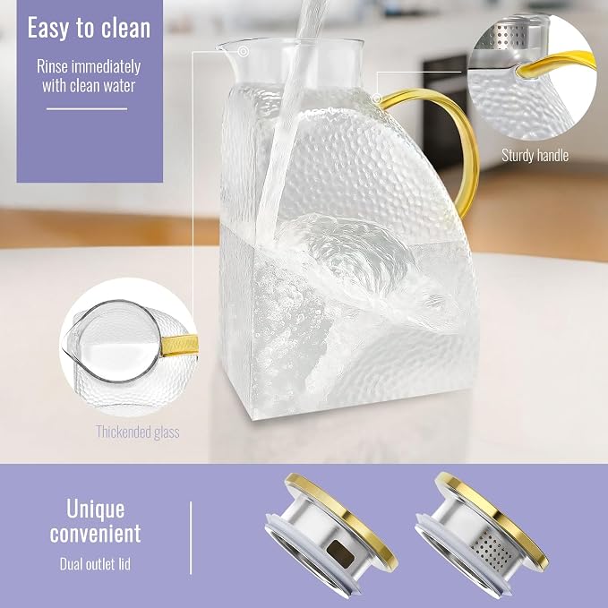 WARMSIMPLE Glass Pitcher With Lid, 1 Gallon Glass Water Pitcher - Image 4