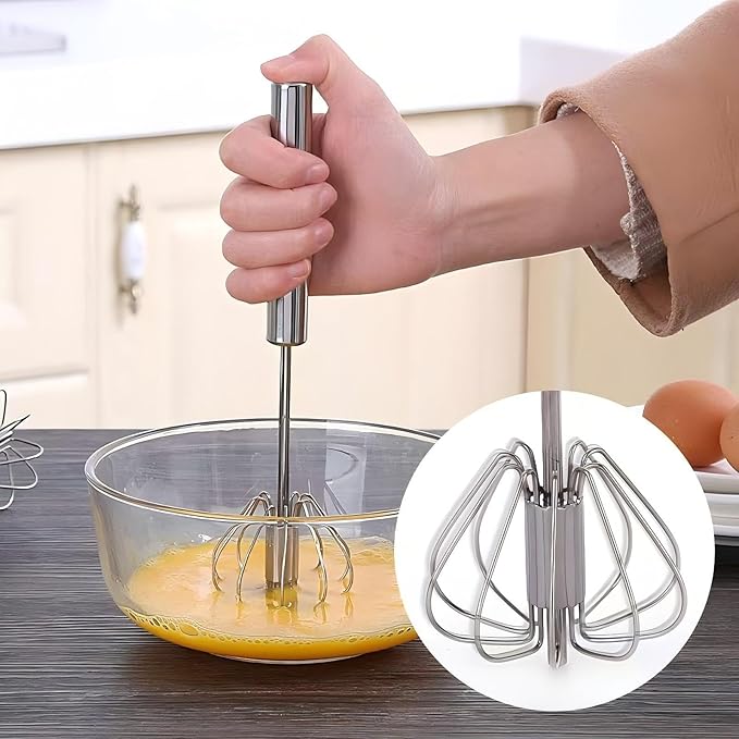 3 Pack Stainless Steel Egg Whisk, Hand Push Rotary Whisk Blender, Versatile - Image 7