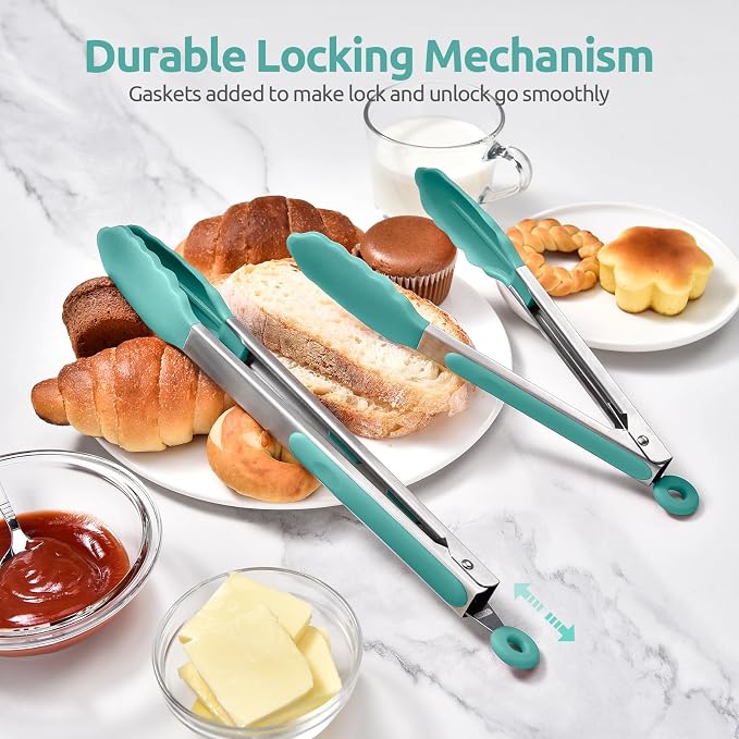 600ºF Heat Resistant Kitchen Tongs: U-Taste 9+12 inch Silicone Cooking Tong Set - Image 7