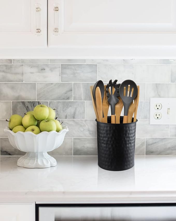 Monarch Abode Kitchen Utensil Holder – Hand Hammered Metal Black Utensil Holder - Image 5