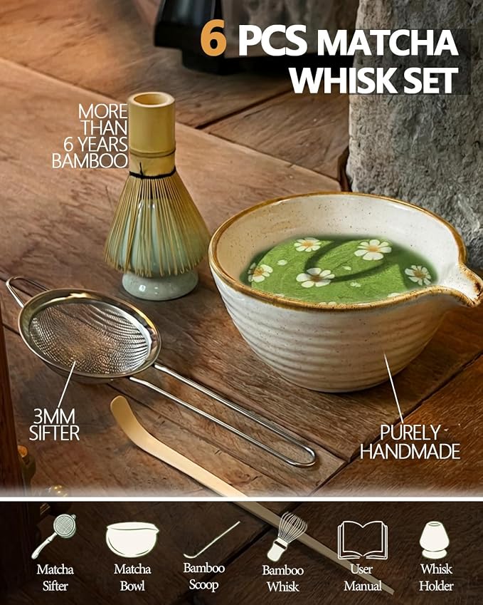 Vaiheng Matcha Whisk Set with Matcha Bowl, Matcha Whisk Holder Matcha Bamboo - Image 2