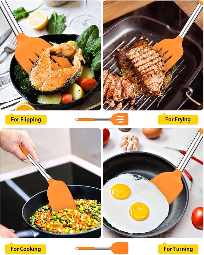 Pack of 2 Silicone Solid Turner, Non Stick Slotted Kitchen Spatulas, High Heat - Image 3