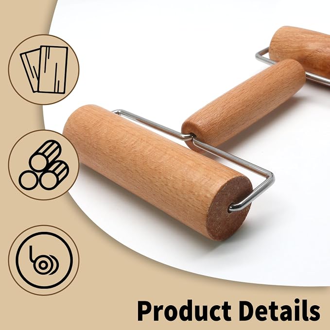 Wooden Rolling Pin, Ergonomic Non-Stick Pizza Baker Dough Pastry Roller - Image 3