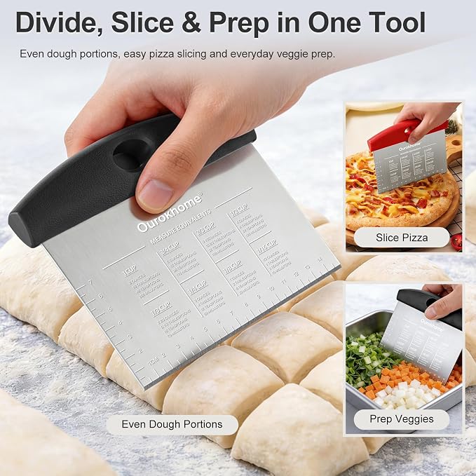 Ourokhome 2 Pack Bench Scraper Dough Cutter, Stainless Steel Dough Scraper - Image 4