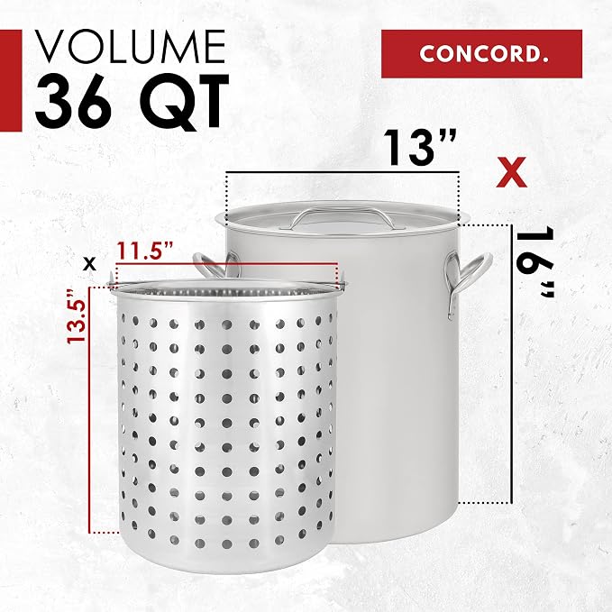 CONCORD 36 QT Stainless Steel Stock Pot w/Basket. Heavy Kettle. Cookware - Image 4