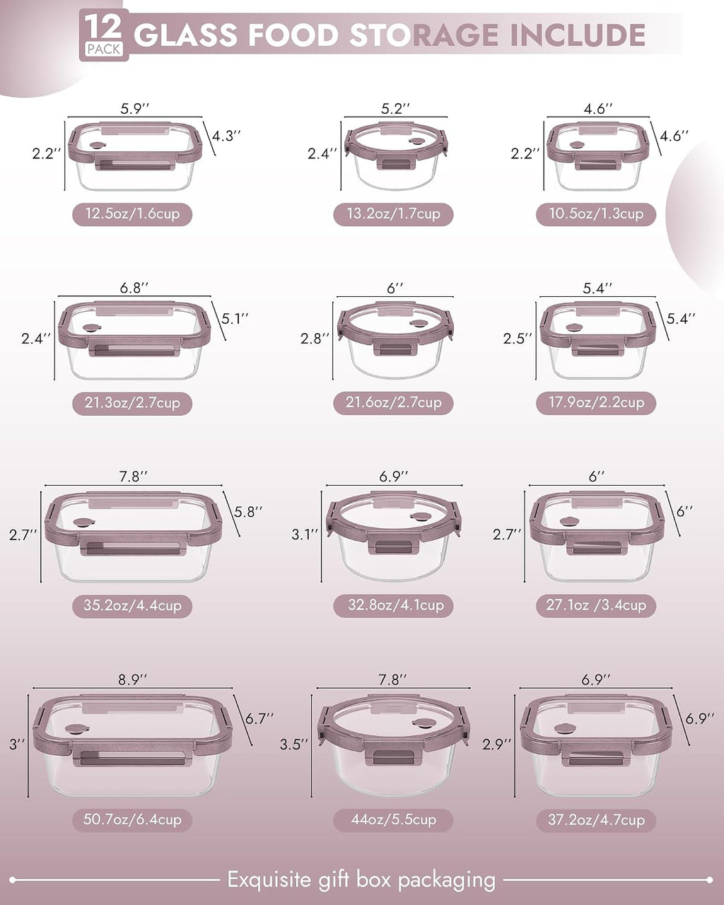 12-Pack Glass Containers with Tempered Lids – Borosilicate