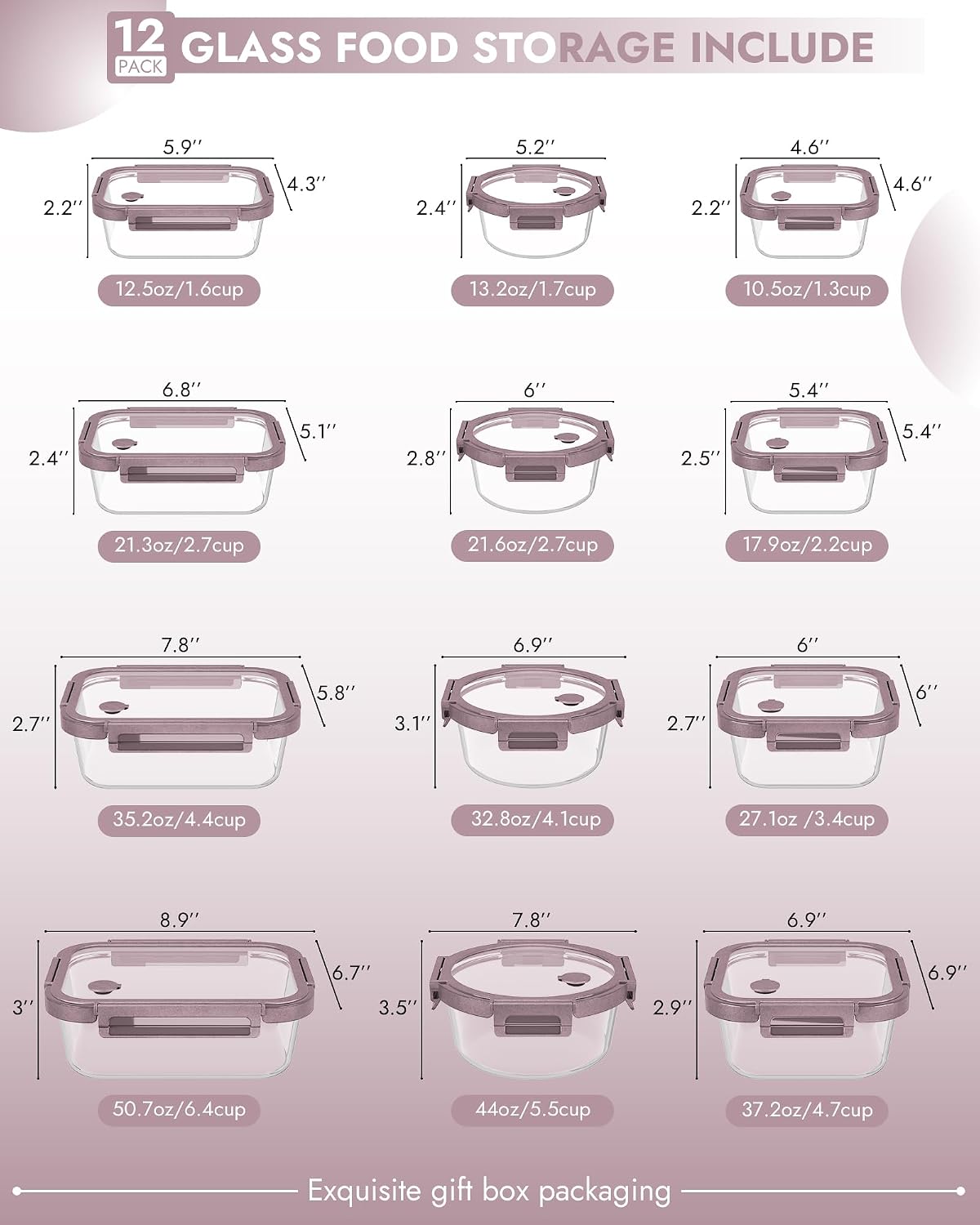 12-Pack Glass Containers with Tempered Lids – Borosilicate