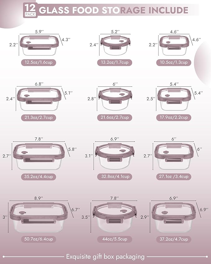 12-Pack Glass Containers with Tempered Lids – Borosilicate, Dishwasher Safe - Image 2