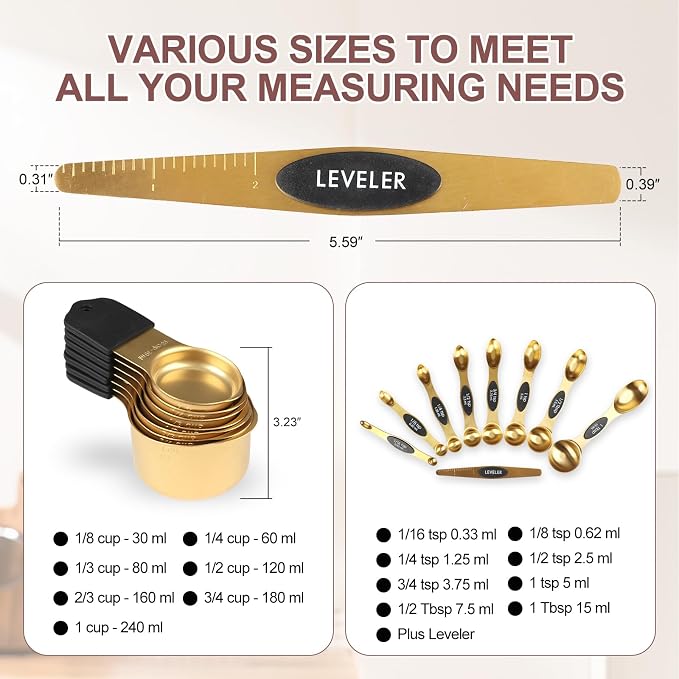 16-Piece Stainless Steel Measuring Cups and Spoons Set, Strong Magnetic Nesting - Image 5