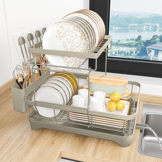 Dish Drying Rack, 2-Tier Dish Drying Rack by HOMEAILIE
