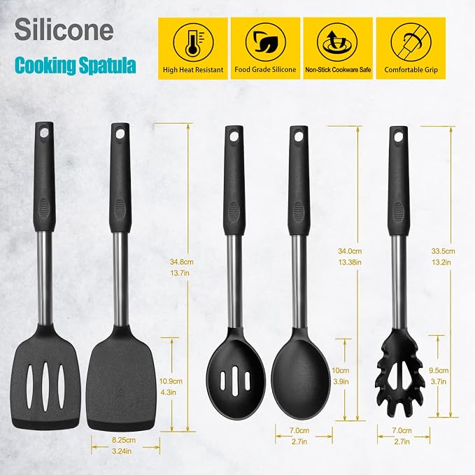 Silicone Spatula and Cooking Spoon, 5 Pack Non-Stick Cooking Utensils - Image 2