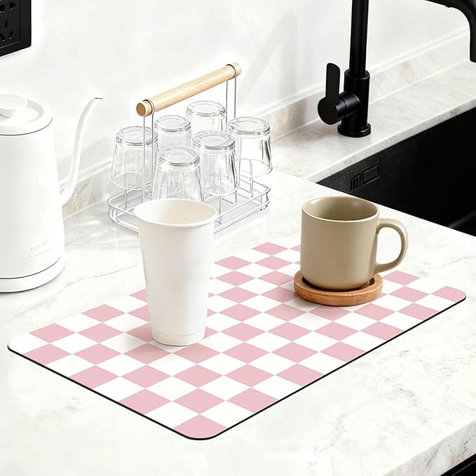 12" x 20" Checkered Dish Drying Mat by Unknown