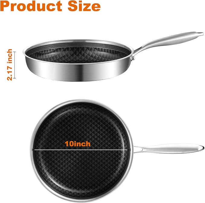 DELARLO 10 inch Tri-Ply Stainless Steel Frying Pan - Image 4